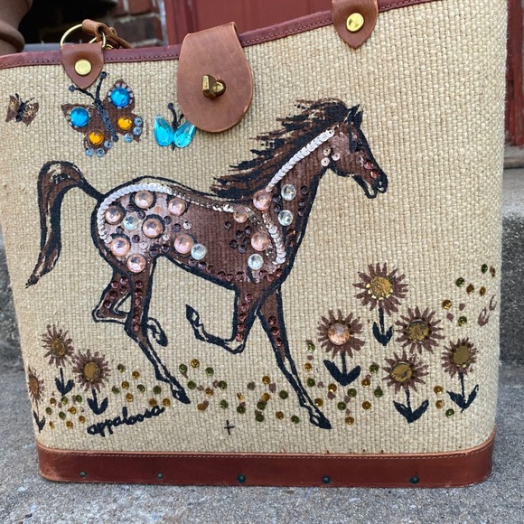 Enid Collin's of Texas Horse HANDMADE Straw Tote Bag Purse Handbag - Picture 2 of 12